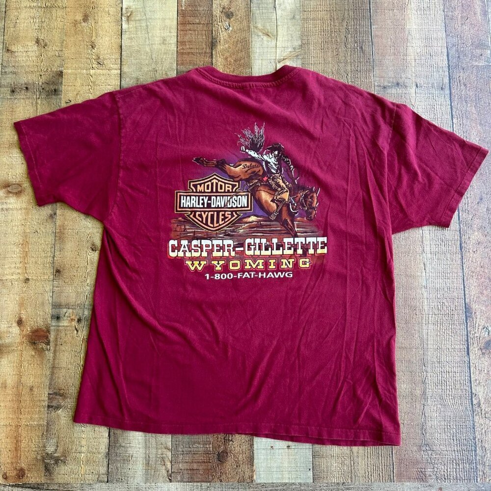 Vintage Harley Davidson TShirt Red Cotton Casper Gillette Wyoming Graphic Tee - Picture 7 of 8